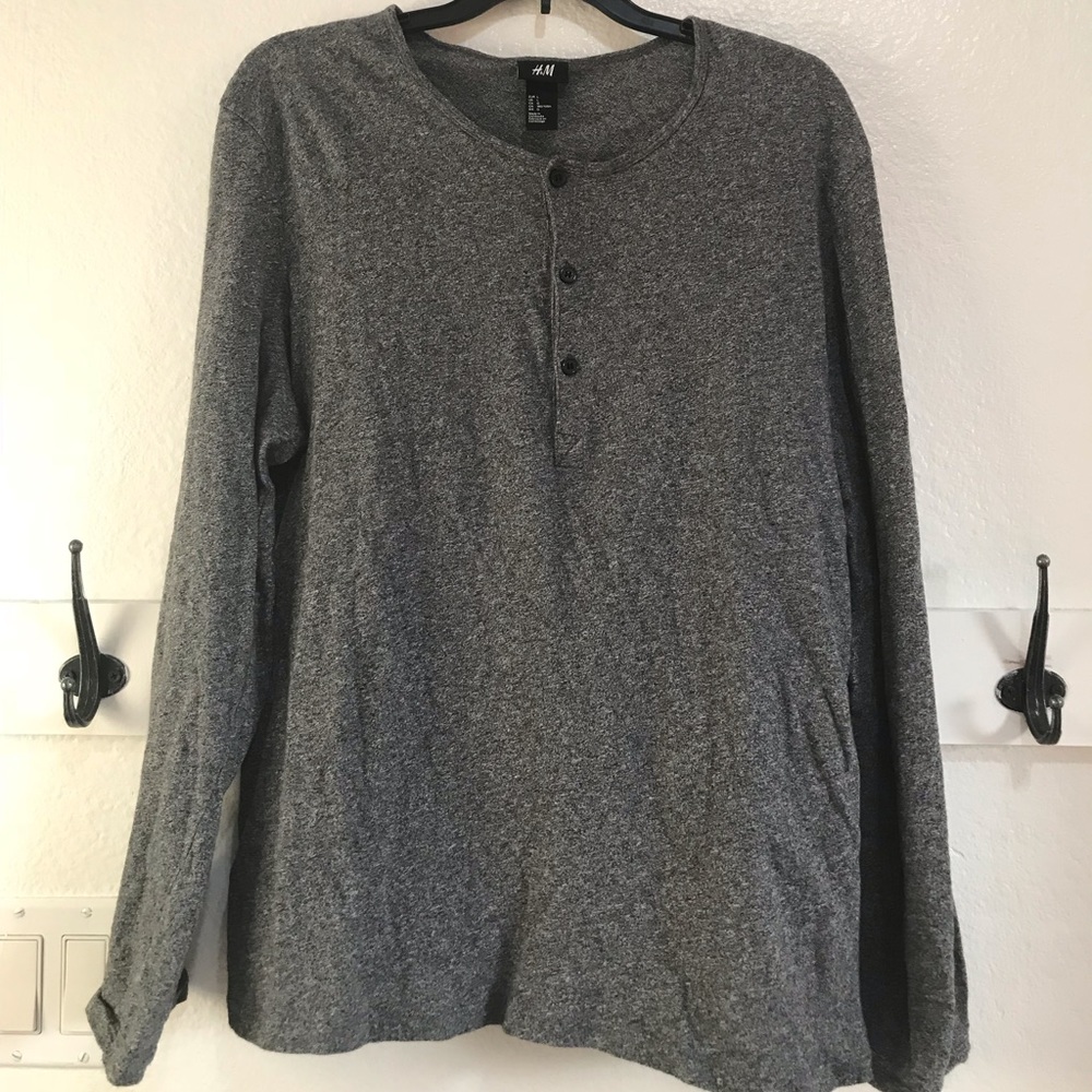 H&M Henley Grey Marled Long Sleeve Shirt | Large - Picture 1 of 4